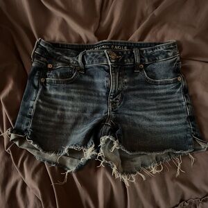 American Eagle Outfitters Distressed Dark Blue Jean Shorts